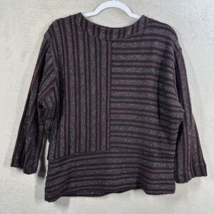 Akemi + Kin Anthropologie Maroon Crew Metallic Silver Sweater Sweatshirt Sz L